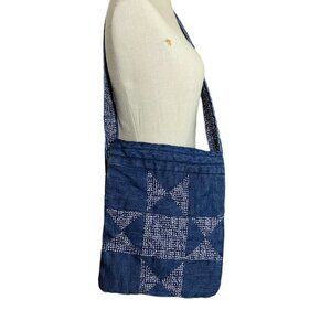 Vintage Quilted Bag Handmade Flap Top Shoulder Bag Purse Blue Star